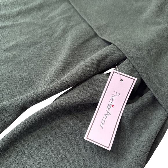 Premier Amour Off Shoulder Midi Dress Hunter Green Holiday Glam Women's 16 NWT - Picture 5 of 12